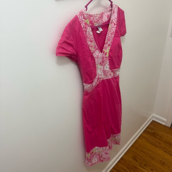 Lilly Pulitzer white label medium vintage Pink Floral Trim V-Neck Dress - Picture 5 of 16